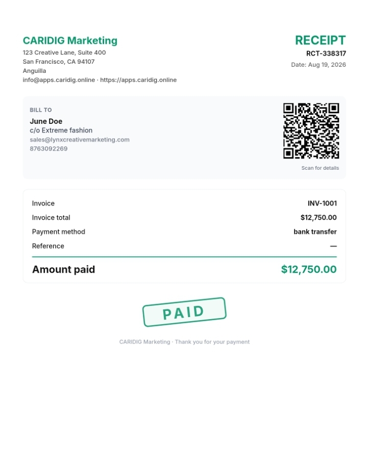 Receipt template preview